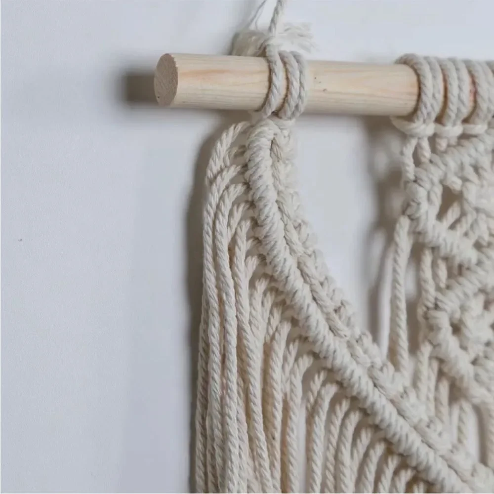 Cream Macrame Fringe Wall Hanging Decor